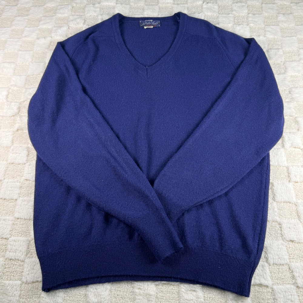 Lord & Taylor Vintage Blue V-Neck Sweater Mens XL Orlon Made in USA Raglan